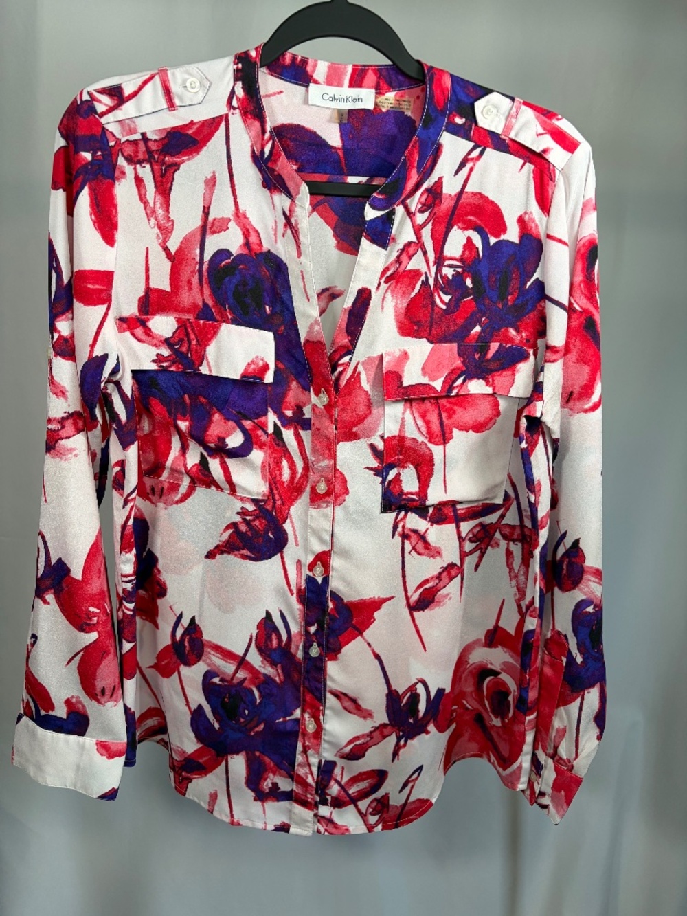 Calvin Klein Watercolour Floral Button-Up Blouse – Medium